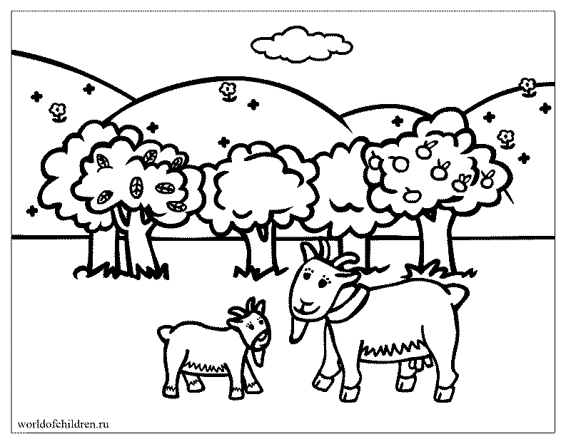 Раскраска коза с козленком